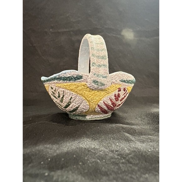 VNTG 1950s Italian Pottery Basket – Textured Glaze Multicolor Decorative Collect - Picture 1 of 9
